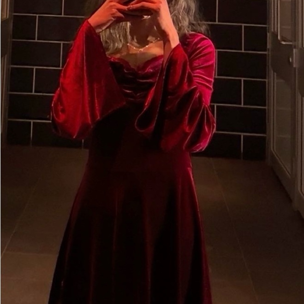Velvet Cowl Neck Midi Dress in Burgundy